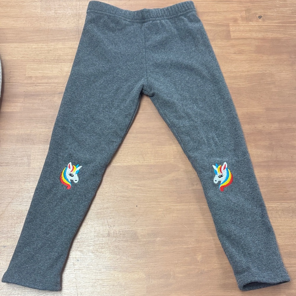 Girls Gray Velour lined leggings with Embroidered Unicorns